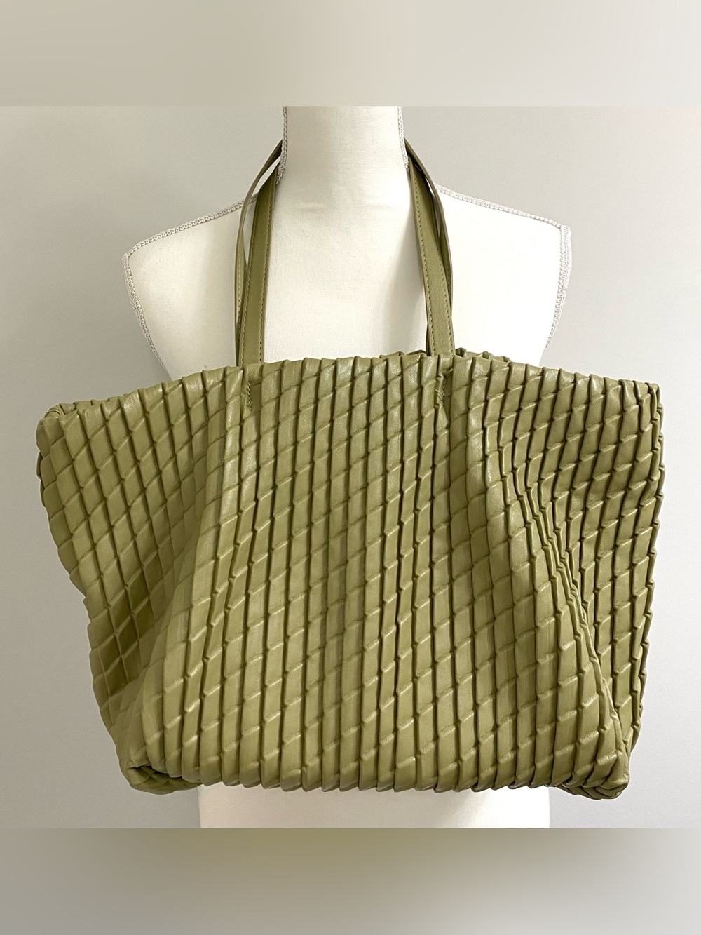 Expressions NYC Faux-Leather Green Tote Bag Boho Fall Utility 90s Minimalism
